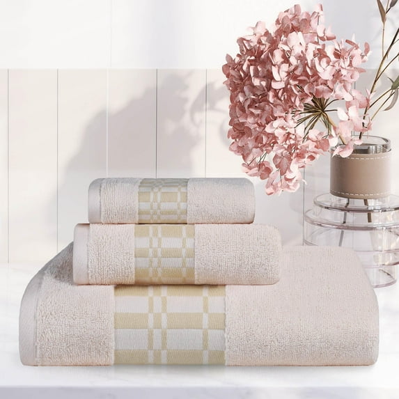 Superior Larissa 3-Piece Cotton Embroidered Towel Set, Ivory