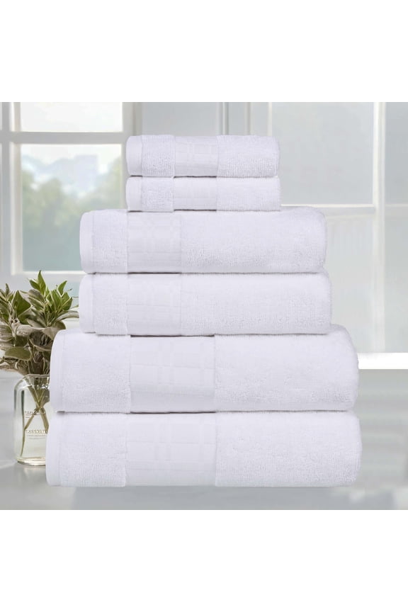 Larissa 6-Piece Cotton Embroidered Towel Set, White-White