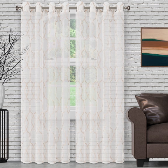 Superior Lattice Sheer Curtain Set of 2, 42" x 96", Champagne