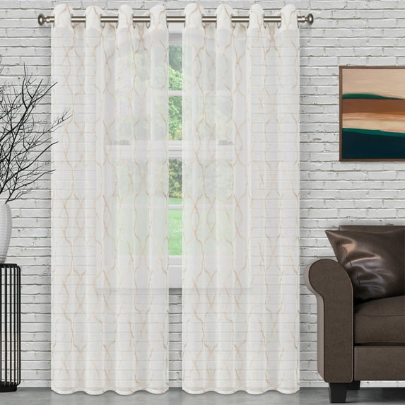 Superior Lattice Sheer Curtain Set of 2, 52" x 108", Champagne