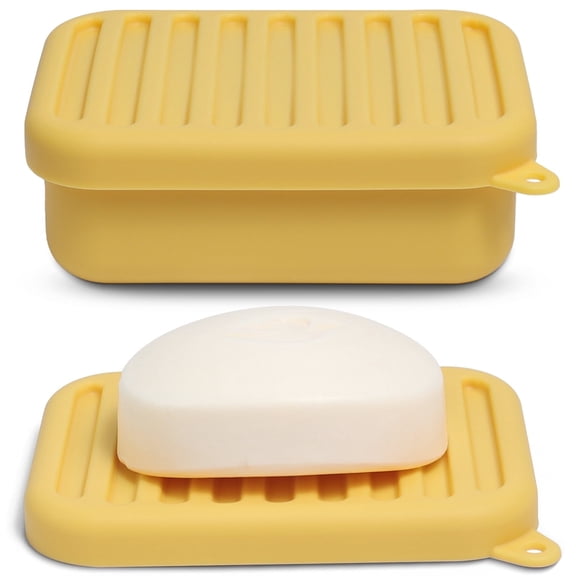 AIMAIAIMAI Leak-Proof Travel Soap Case with Drainage Lid | Compact Silicone Travel Soap Dish for Camping, Gym, Trip