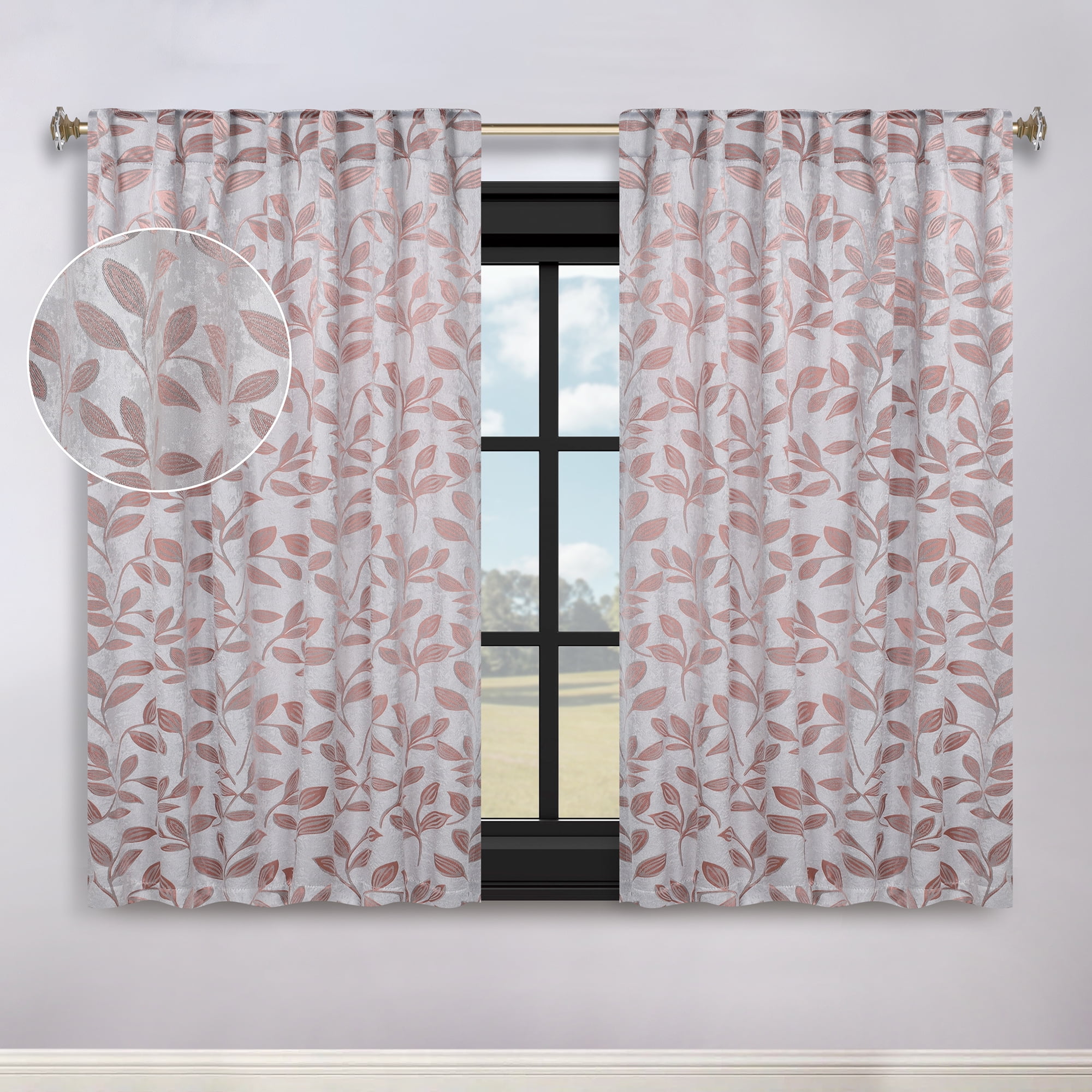 Champagne Polyester Blackout Back Tab Curtains, 52" x 63" Set of 2