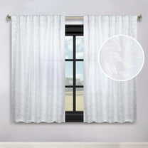 Superior Leaves Blackout Back Tab Curtains, Set of 2, 52" x 63", White/White