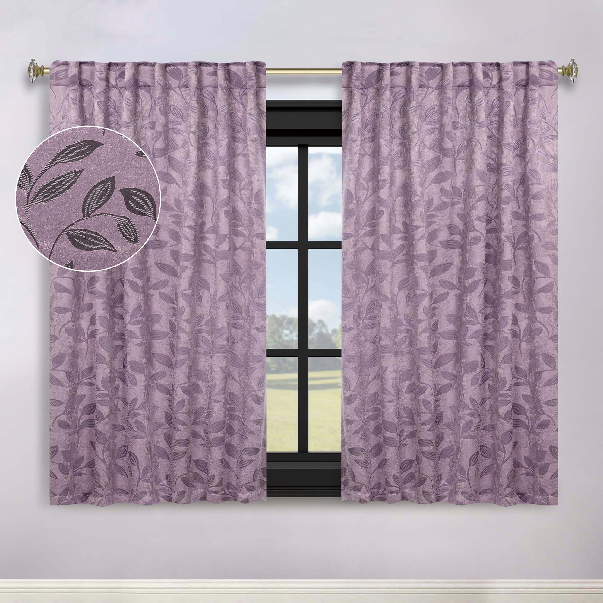 Wisteria Polyester Blackout Back Tab Curtains, 52" x 63" Set of 2