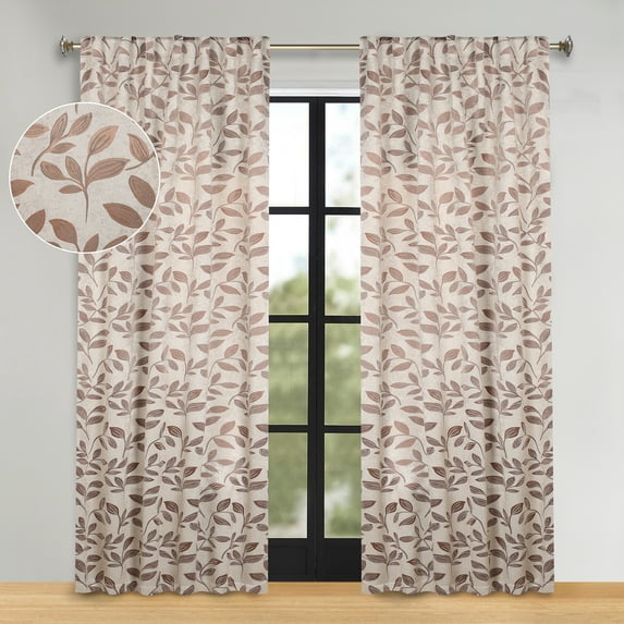 Superior Blackout Leaves Light Filtering Back Tab Curtain Panel Set, 52"x84", White-Copper