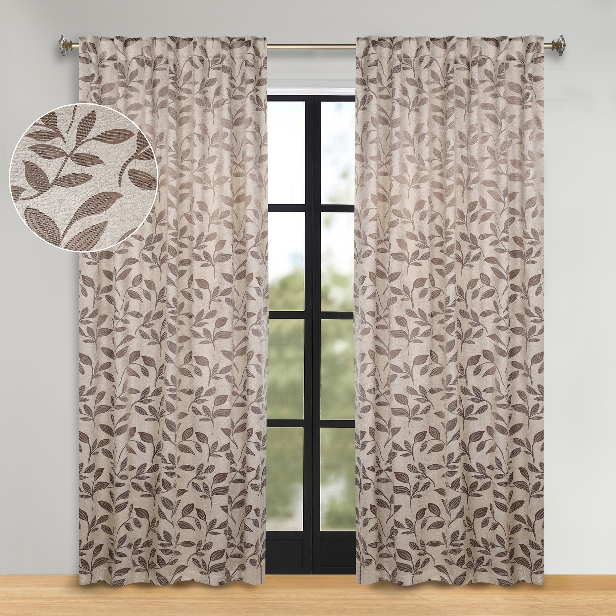 Espresso Polyester Blackout Back Tab Curtains, 52" x 96"