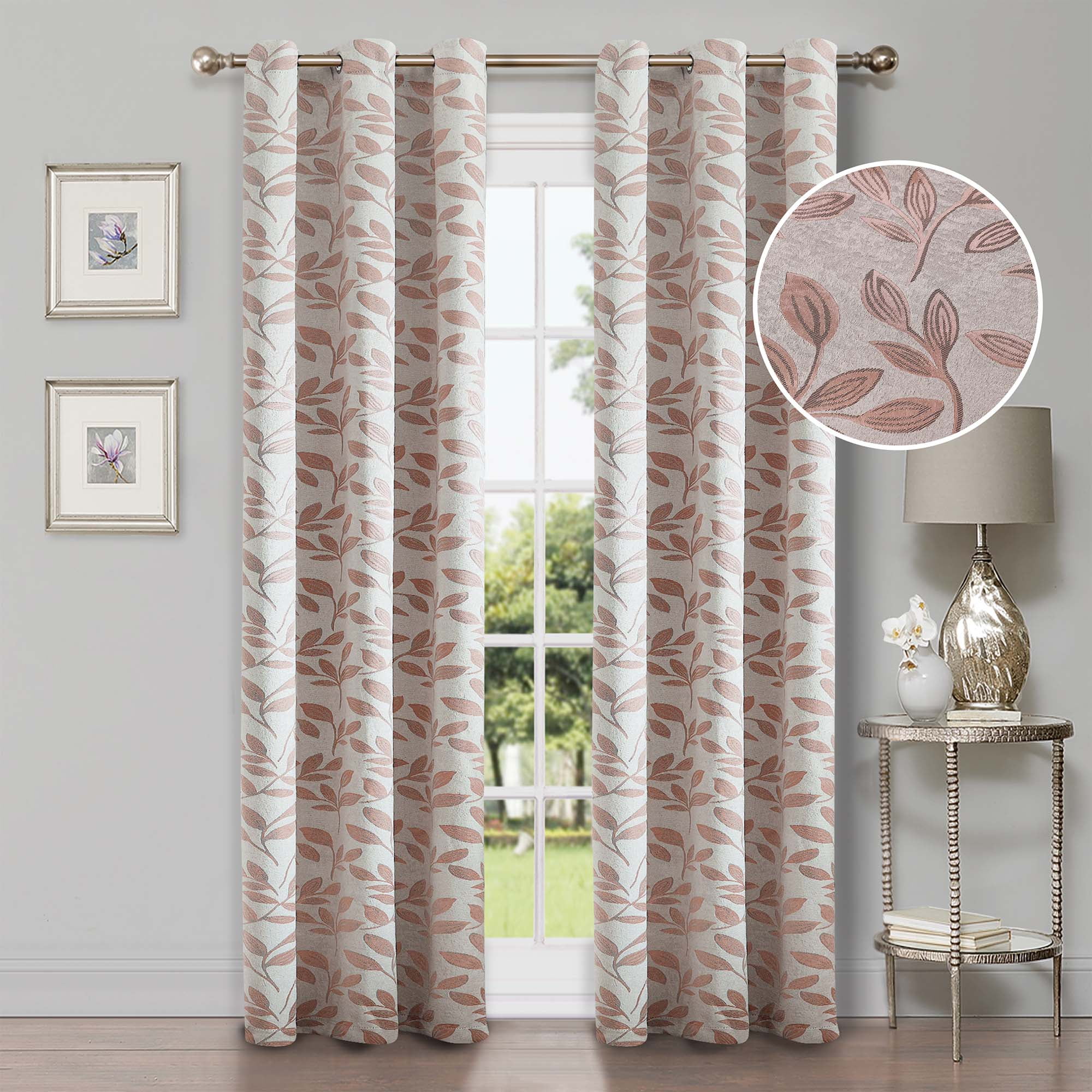 Superior Blackout Leaves Curtains Set of 2, Light Filtering Grommet Curtain Panel Set, Bronze, 42"W x 108"L