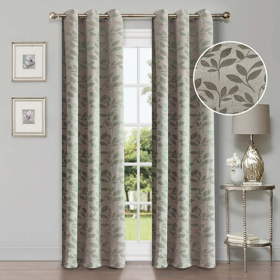 Superior Blackout Leaves Light Filtering Grommet Curtain Panel Set, 42"x108", Sage