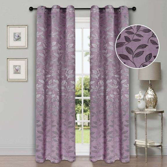 Superior Blackout Leaves Curtains Set of 2, Light Filtering Grommet Curtain Panel Set, Wisteria, 42"W x 108"L