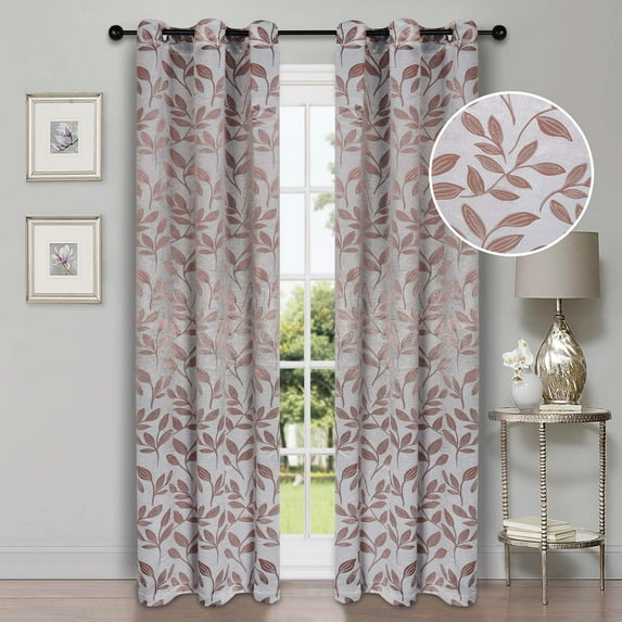 Superior Blackout Leaves Light Filtering Grommet Curtain Panel Set, 42"x63", Champagne