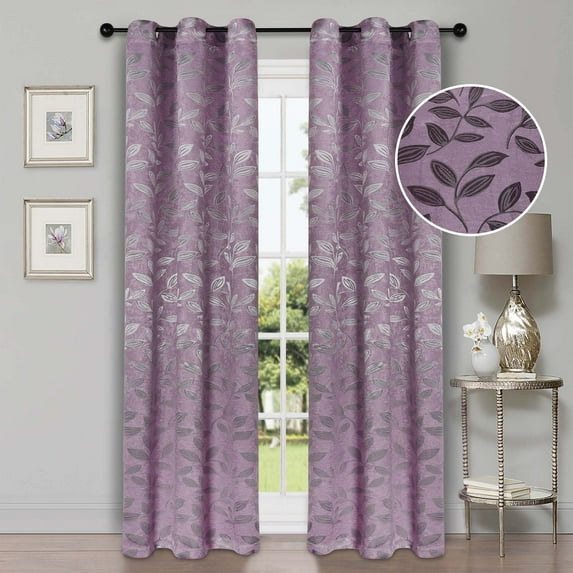Superior Blackout Leaves Light Filtering Grommet Curtain Panel Set, 42"x63", Wisteria