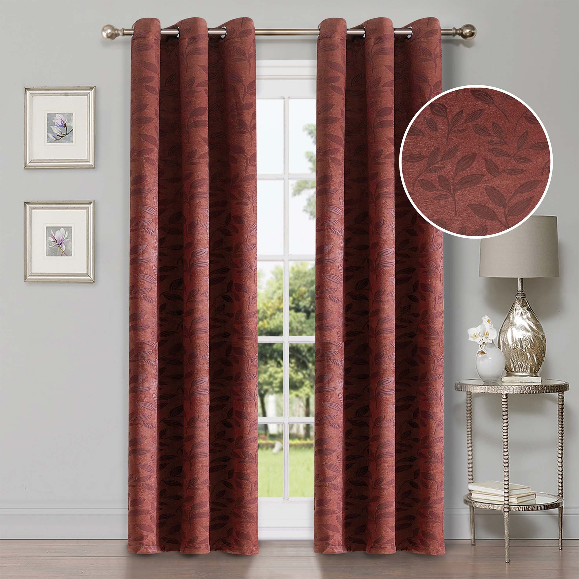 Superior Blackout Leaves Curtains Set of 2, Light Filtering Grommet Curtain Panel Set, Antique Copper, 42"W x 84"L