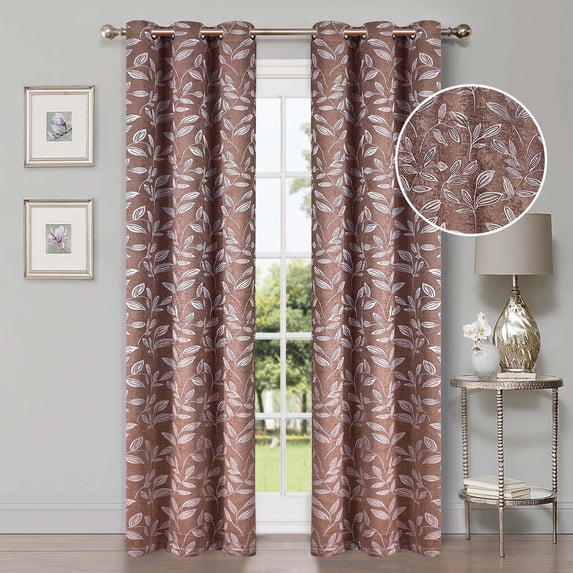 Superior Blackout Leaves Curtains Set of 2, Light Filtering Grommet Curtain Panel Set, Copper, 42"W x 84"L