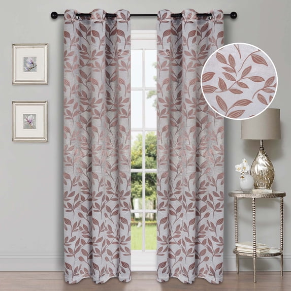 Superior Blackout Leaves Curtains Set of 2, Light Filtering Grommet Curtain Panel Set, Champagne, 42"W x 96"L