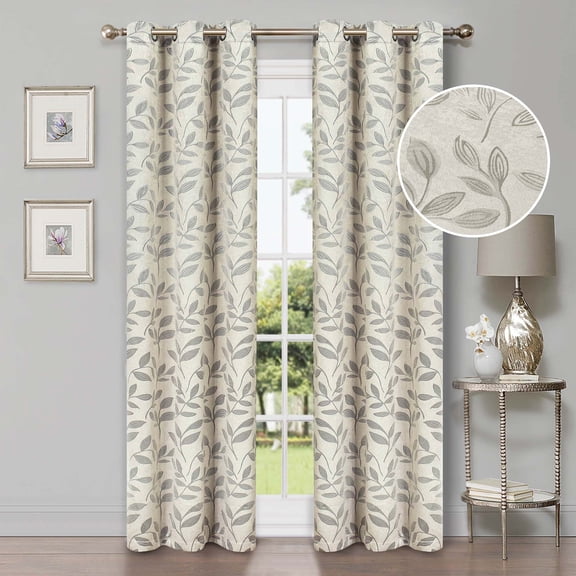 Superior Blackout Leaves Curtains Set of 2, Light Filtering Grommet Curtain Panel Set, Ivory, 42"W x 96"L