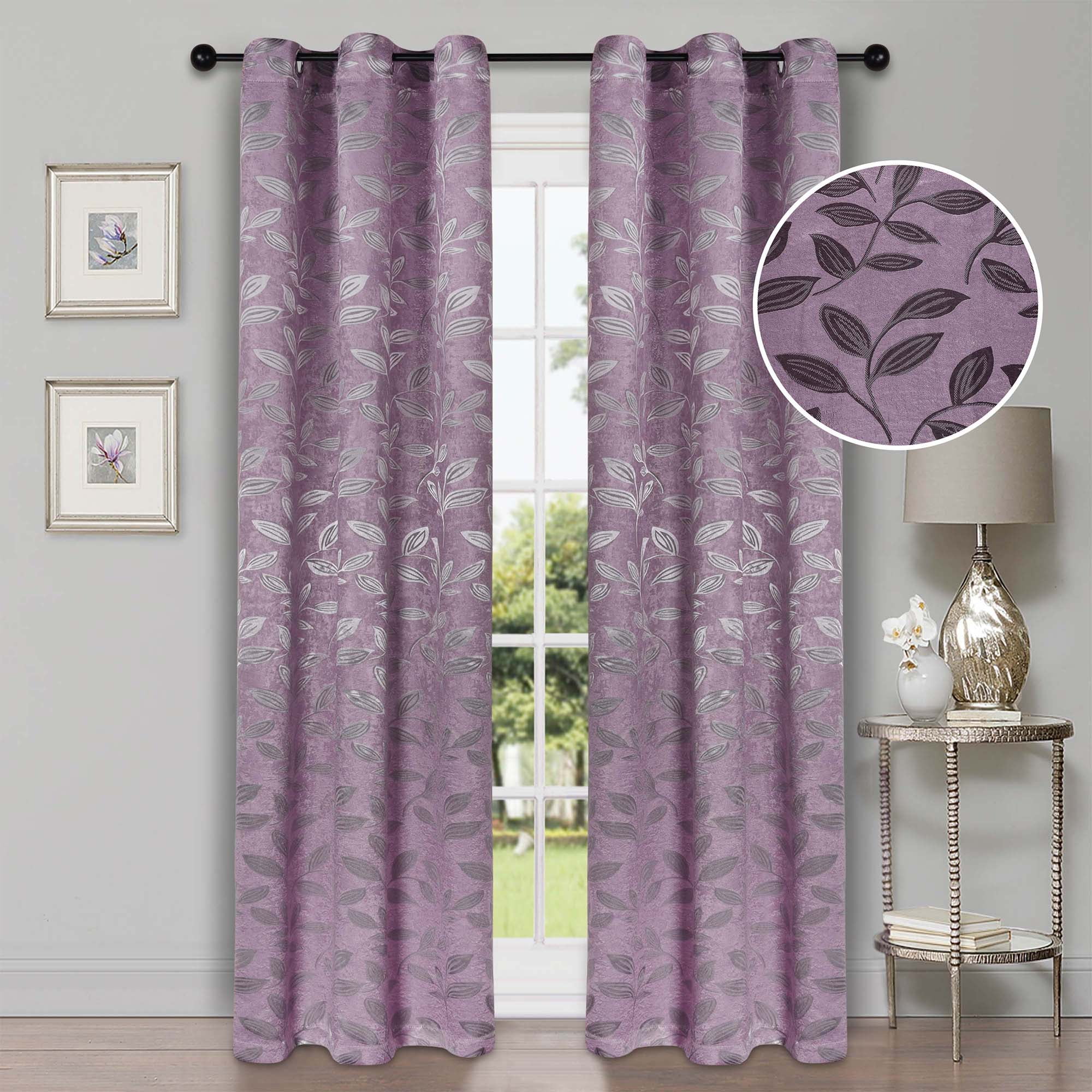 Superior Blackout Leaves Curtains Set of 2, Light Filtering Grommet Curtain Panel Set, Wisteria, 42"W x 96"L
