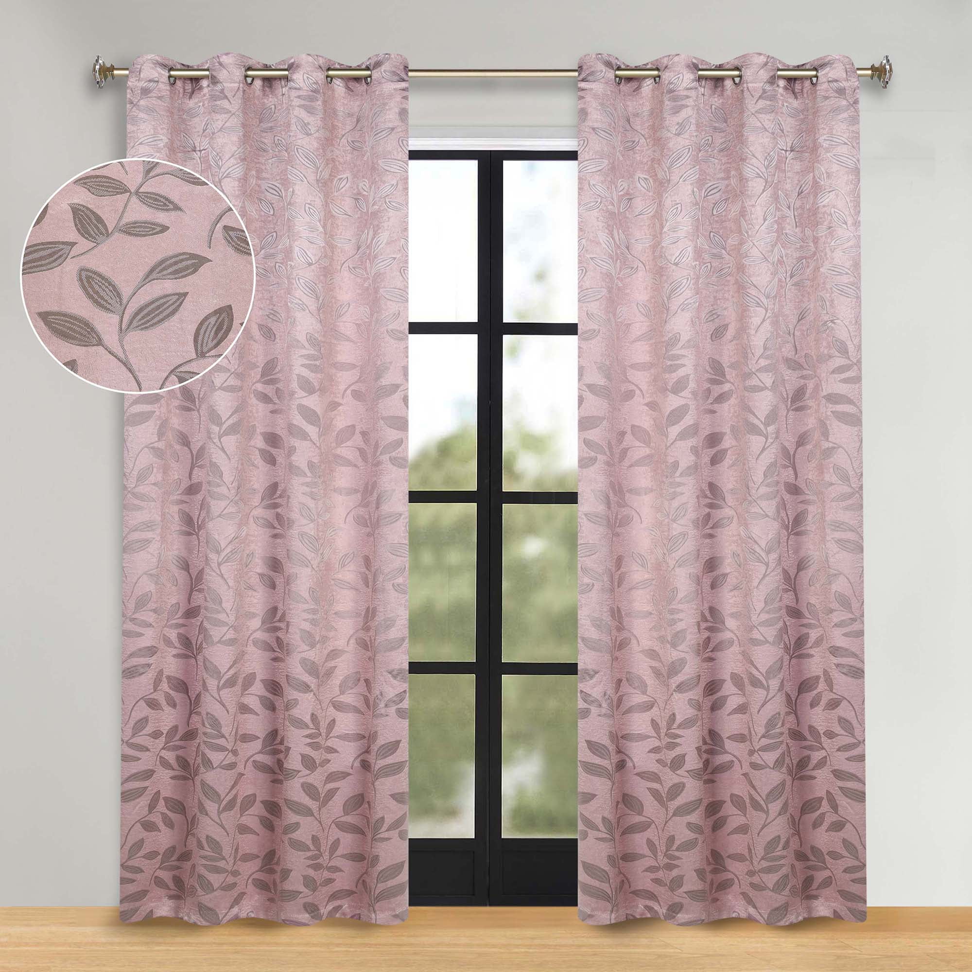 Superior Blackout Leaves Curtains Set of 2, Light Filtering Grommet Curtain Panel Set, Blush, 52"W x 108"L