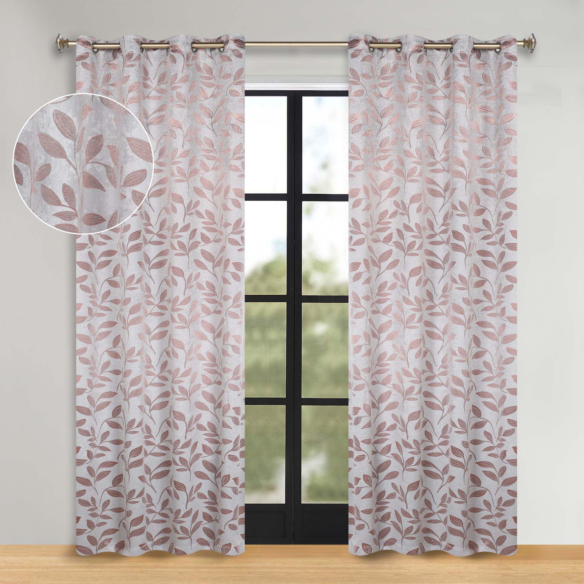 Superior Blackout Leaves Curtains Set of 2, Light Filtering Grommet Curtain Panel Set, Champagne, 52"W x 108"L