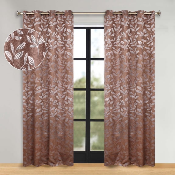 Superior Blackout Leaves Curtains Set of 2, Light Filtering Grommet Curtain Panel Set, Copper, 52"W x 108"L
