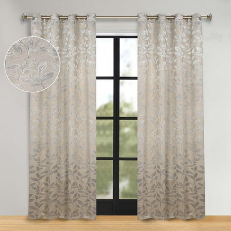 Superior Blackout Leaves Curtains Set of 2, Light Filtering Grommet Curtain Panel Set, Ivory, 52"W x 108"L
