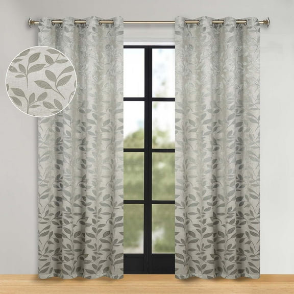 Superior Blackout Leaves Light Filtering Grommet Curtain Panel Set, 52"x108", Sage