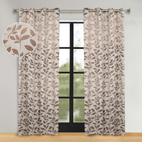 Superior Blackout Leaves Light Filtering Grommet Curtain Panel Set, 52"x108", White-Copper