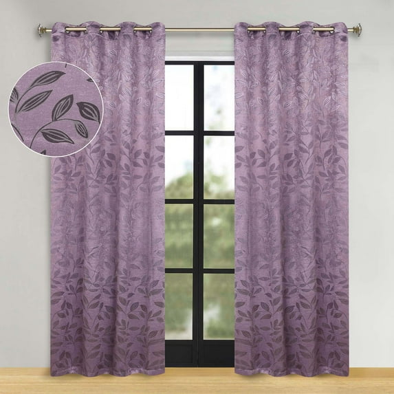 Superior Blackout Leaves Light Filtering Grommet Curtain Panel Set, 52"x108", Wisteria