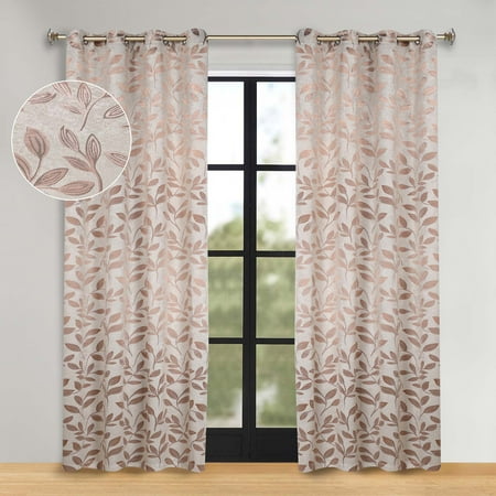 Superior Blackout Leaves Curtains Set of 2, Light Filtering Grommet Curtain Panel Set, Bronze, 52"W x 120"L
