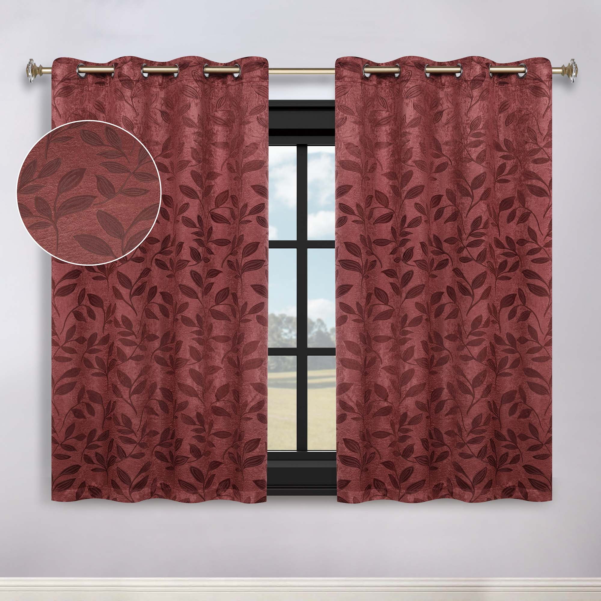 Superior Blackout Leaves Curtains Set of 2, Light Filtering Grommet Curtain Panel Set, Antique Copper, 52"W x 63"L