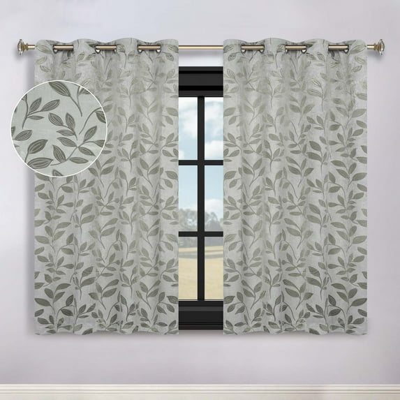 Superior Blackout Leaves Light Filtering Grommet Curtain Panel Set, 52"x63", Sage