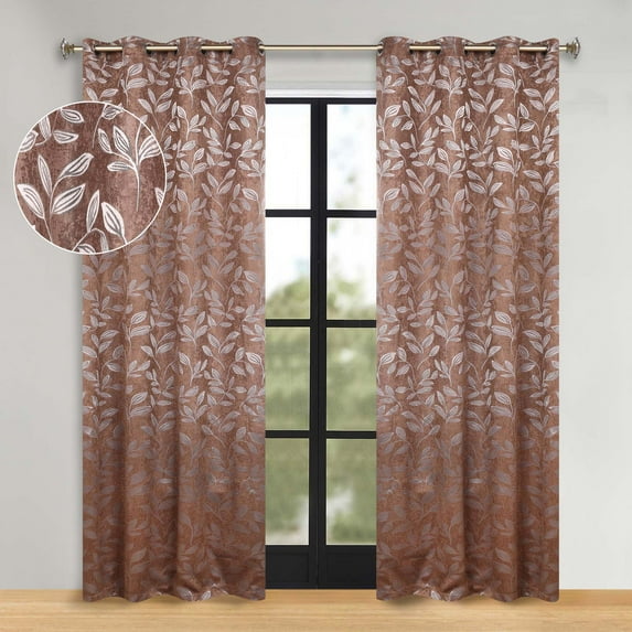 Superior Blackout Leaves Light Filtering Grommet Curtain Panel Set, 52"x72", Cooper