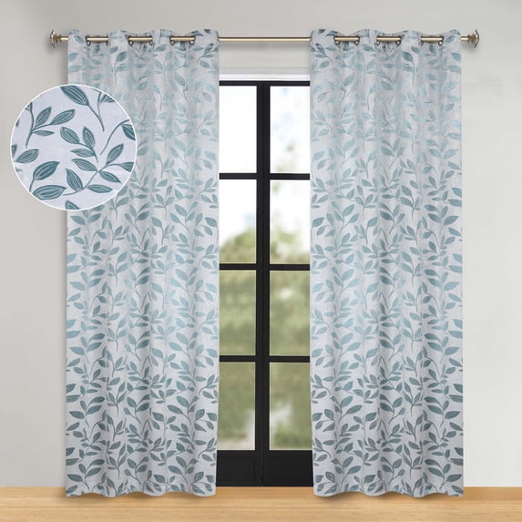 Superior Blackout Leaves Curtains Set of 2, Light Filtering Grommet Curtain Panel Set, Teal, 52"W x 72"L