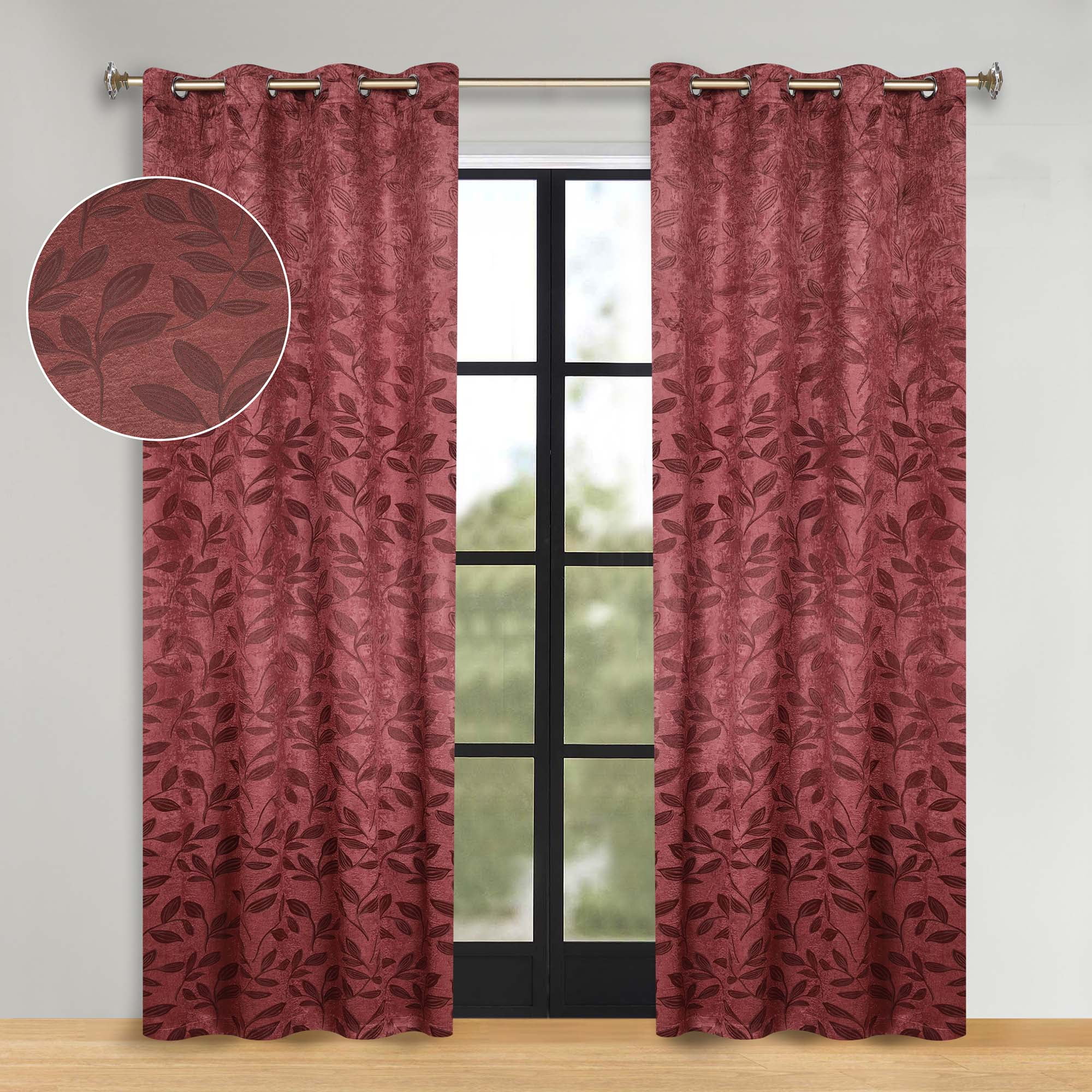 Superior Blackout Leaves Curtains Set of 2, Light Filtering Grommet Curtain Panel Set, Antique Copper, 52"W x 84"L