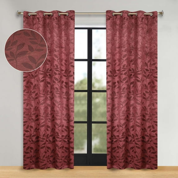 Superior Blackout Leaves Light Filtering Grommet Curtain Panel Set, 52"x84", Antique Copper