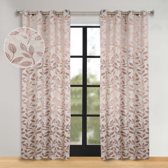 Superior Blackout Leaves Curtains Set of 2, Light Filtering Grommet Curtain Panel Set, Bronze, 52"W x 84"L