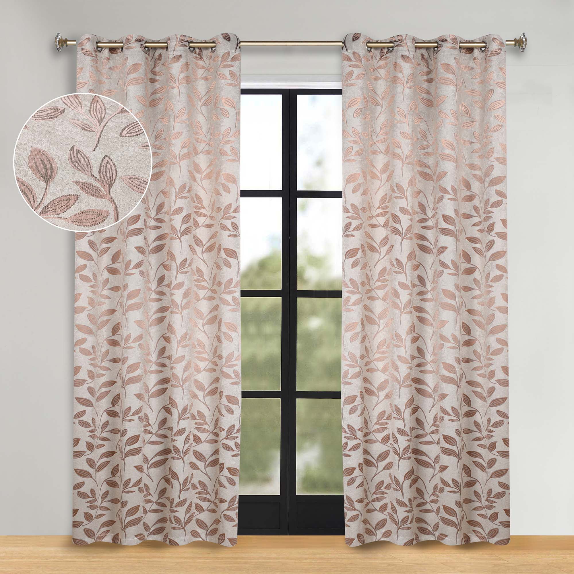 Superior Blackout Leaves Curtains Set of 2, Light Filtering Grommet Curtain Panel Set, Bronze, 52"W x 96"L