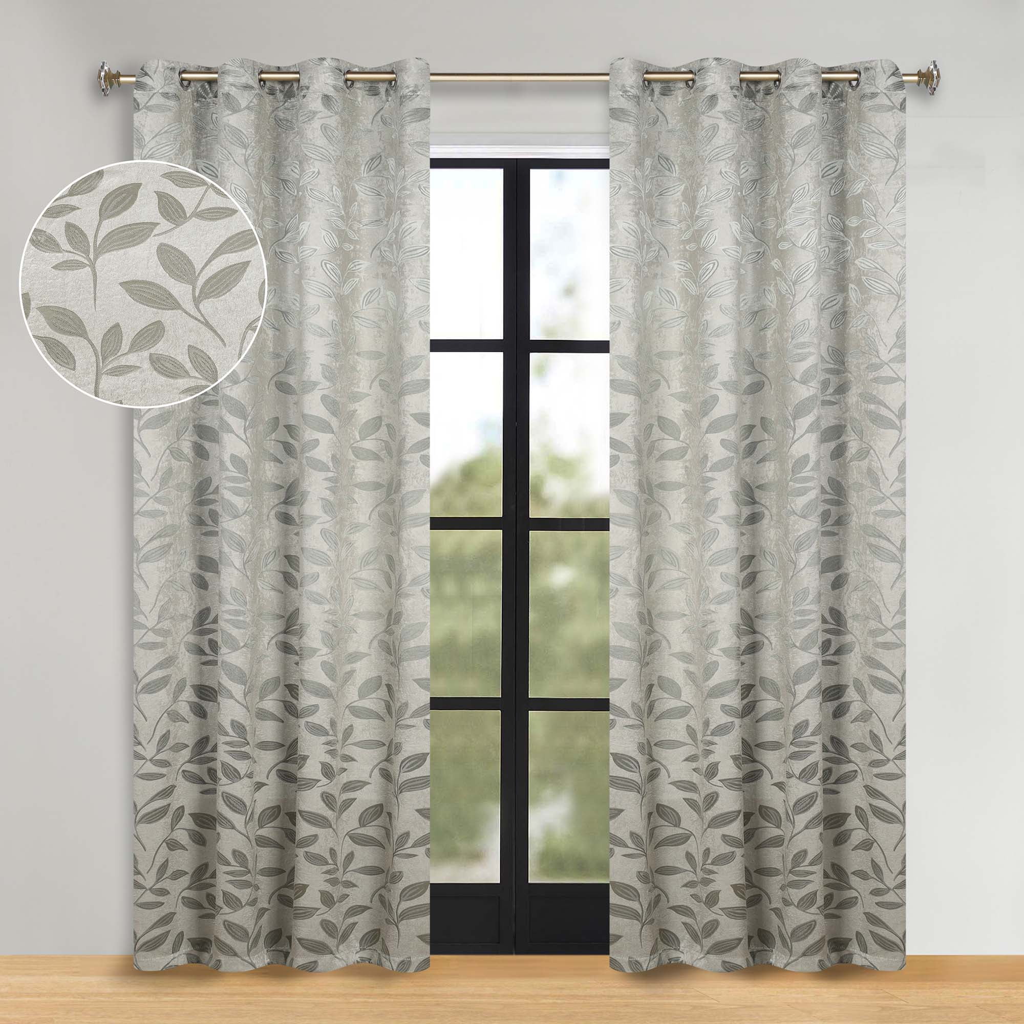 Superior Blackout Leaves Curtains Set of 2, Light Filtering Grommet Curtain Panel Set, Sage, 52"W x 96"L