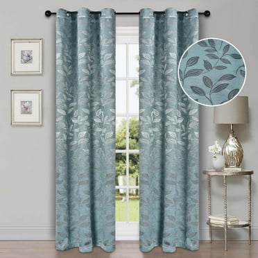Superior Leaves Blackout Curtain Panel, 6 Grommets, Set of 2, 42" W x 108" L, Green Lily