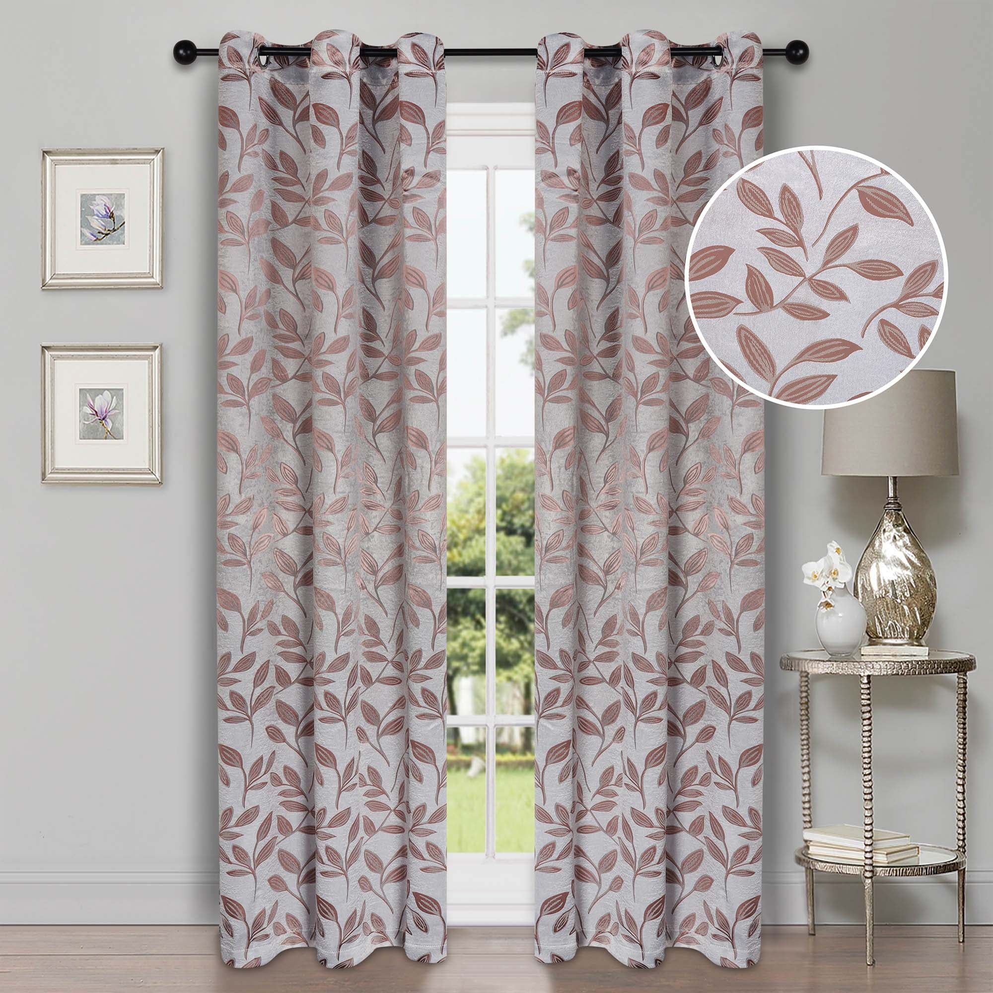Superior Leaves Blackout Curtain Panel, 6 Grommets, Set of 2, 42" W x