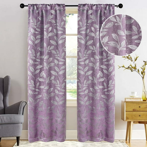 Superior Blackout Leaves Light Filtering Rod pocket Curtain Panel Set, 36"x72", Wisteria