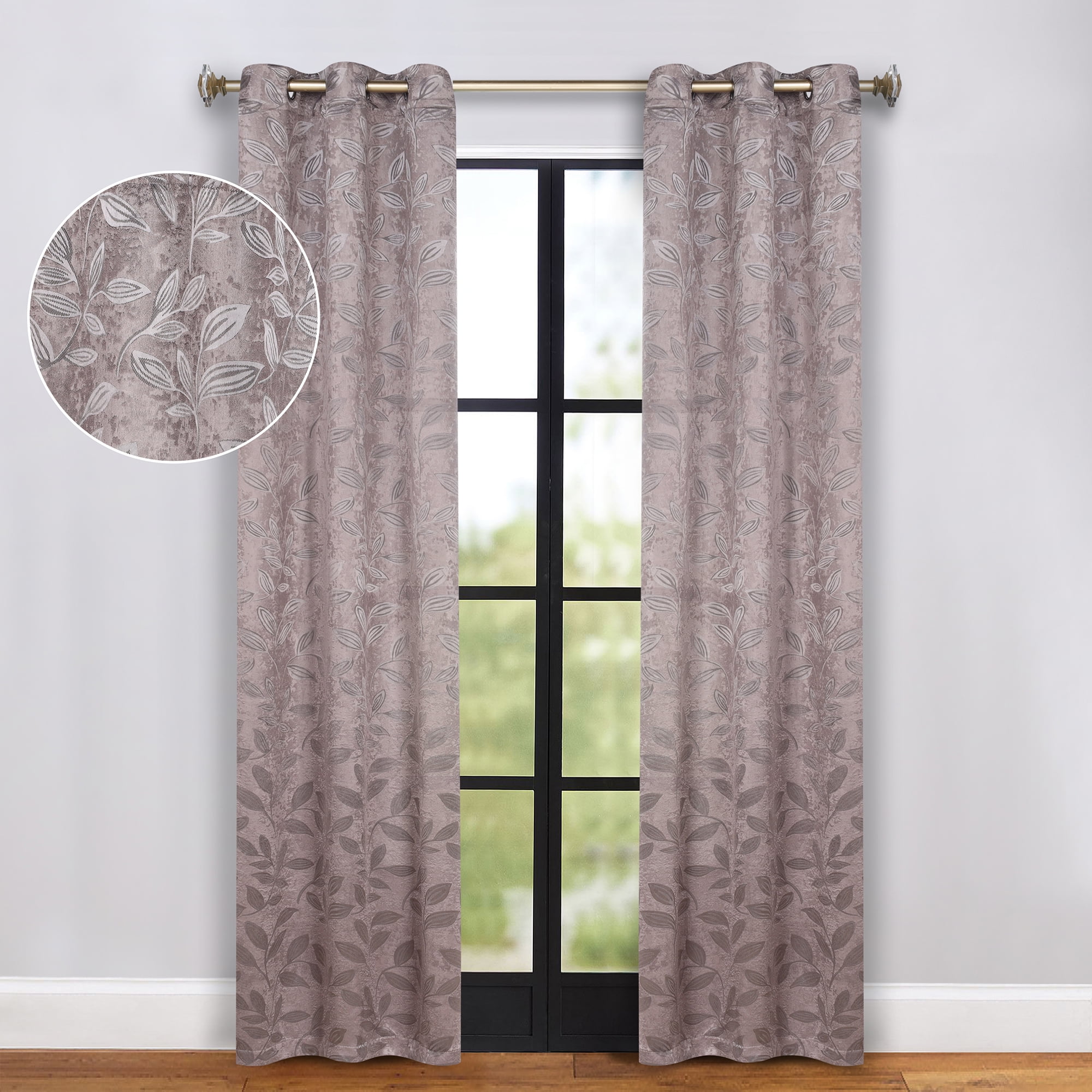 Superior Blackout Leaves Curtains Set of 2, Light Filtering Grommet Curtain Panel Set, Cappuccino-Brown, 42"W x 108"L
