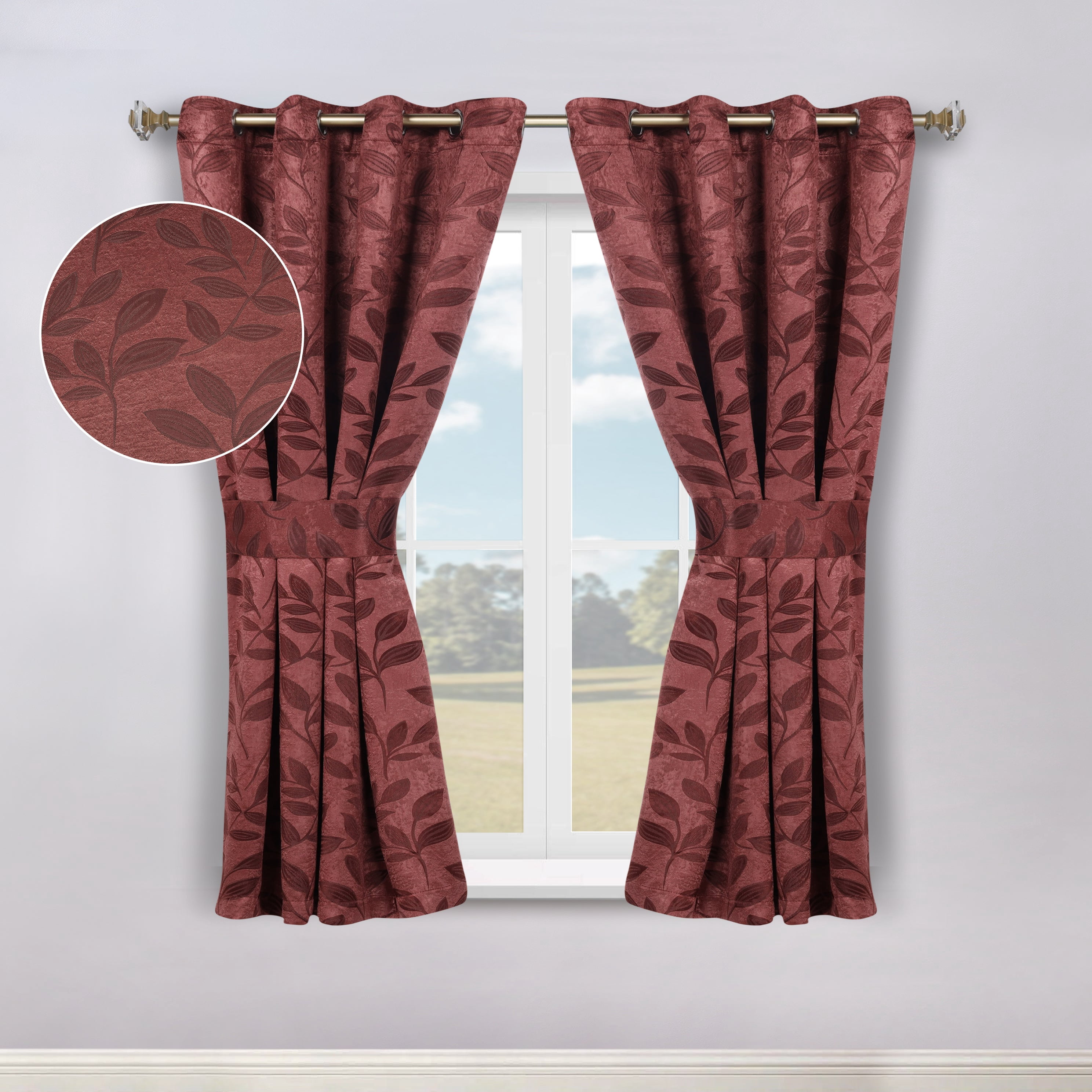 Superior Blackout Leaves Curtains Set of 2, Light Filtering Grommet Curtain Panel Set, Antique Copper, 46"W x 63"L