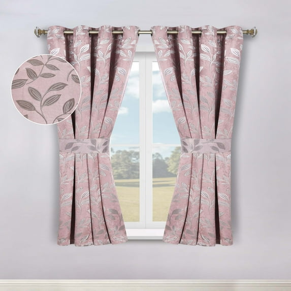 Superior Blackout Leaves Light Filtering Grommet Curtain Panel Set, 46"x63", Blush