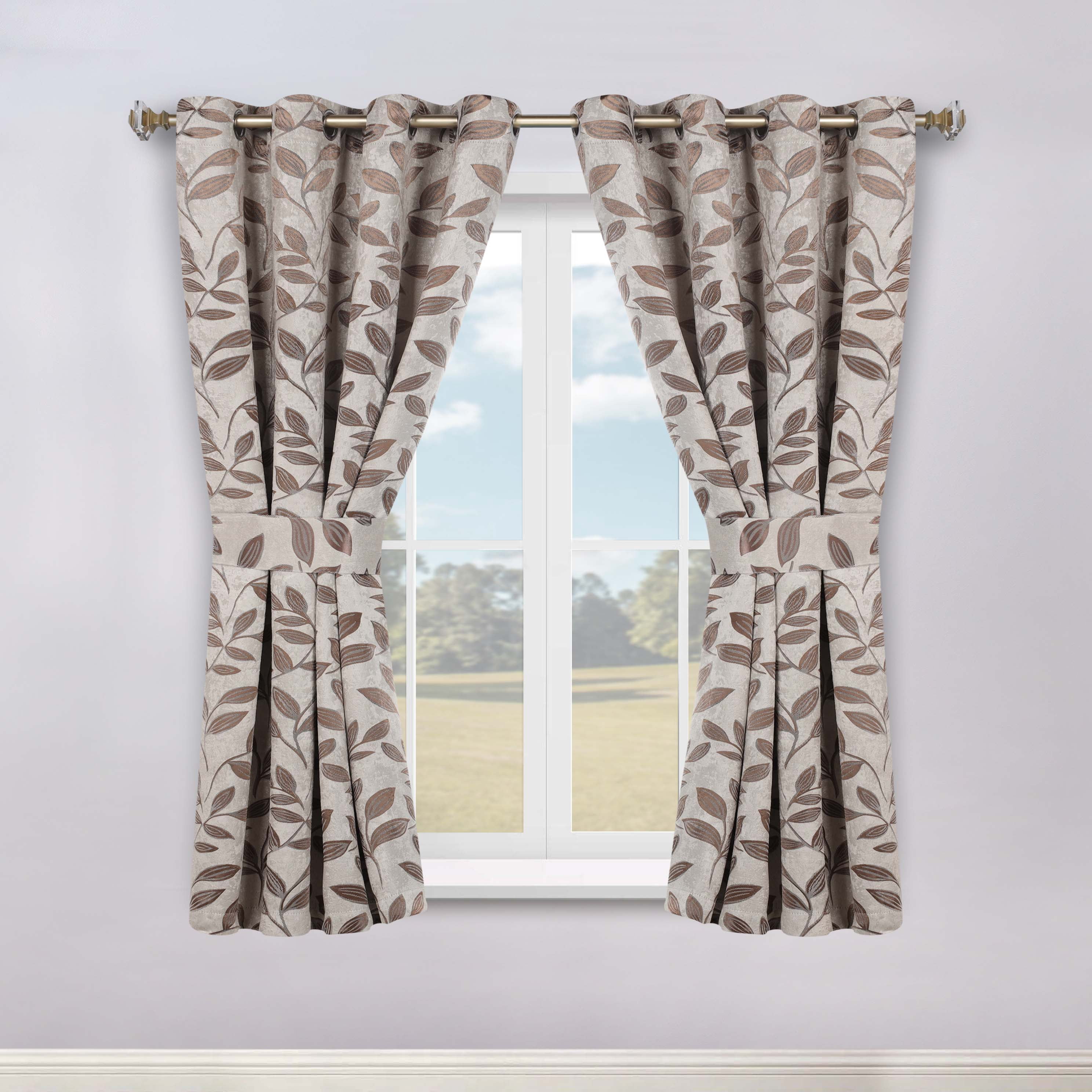 Superior Blackout Leaves Curtains Set of 2, Light Filtering Grommet Curtain Panel Set, Espresso, 46"W x 63"L