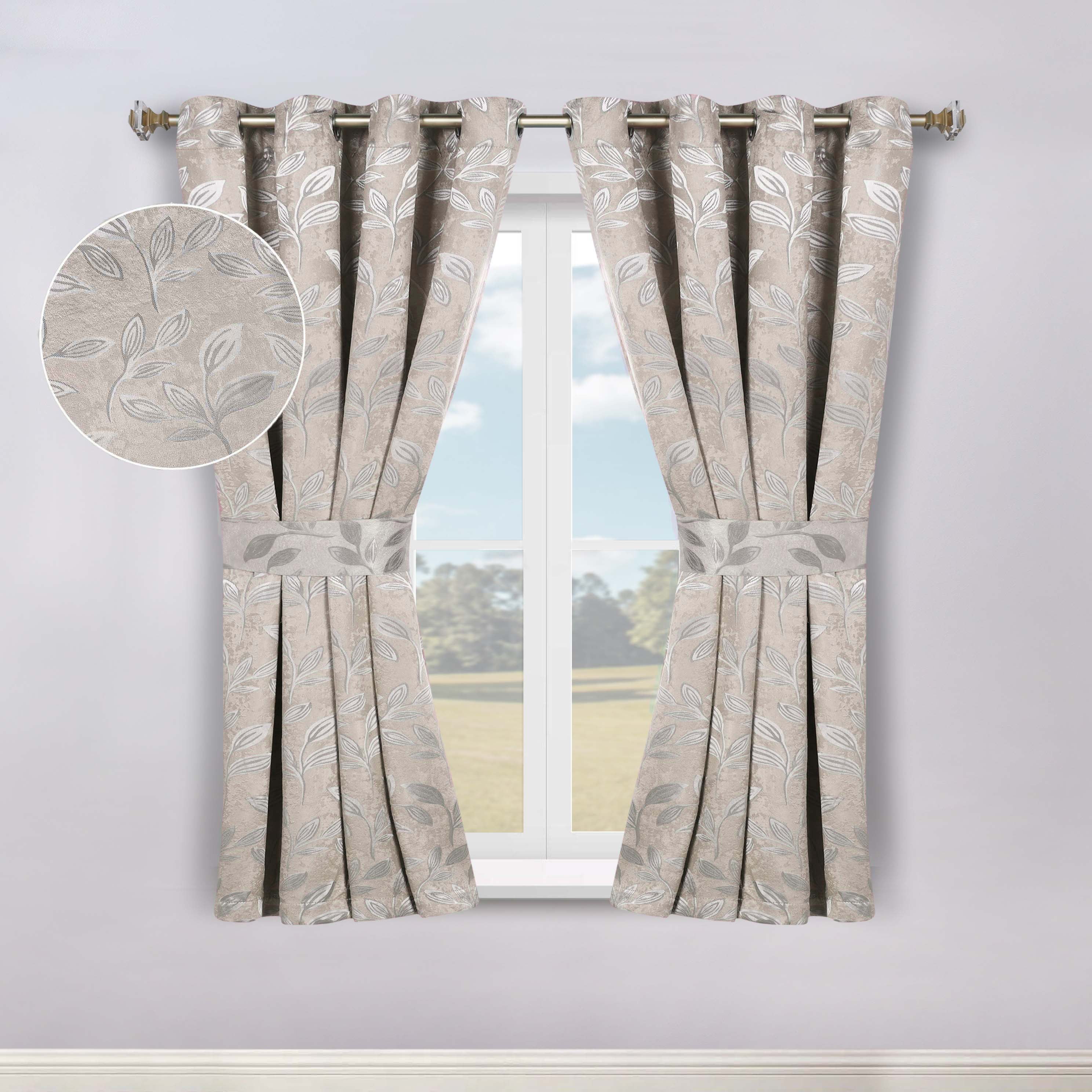 Superior Blackout Leaves Curtains Set of 2, Light Filtering Grommet Curtain Panel Set, Ivory, 46"W x 63"L