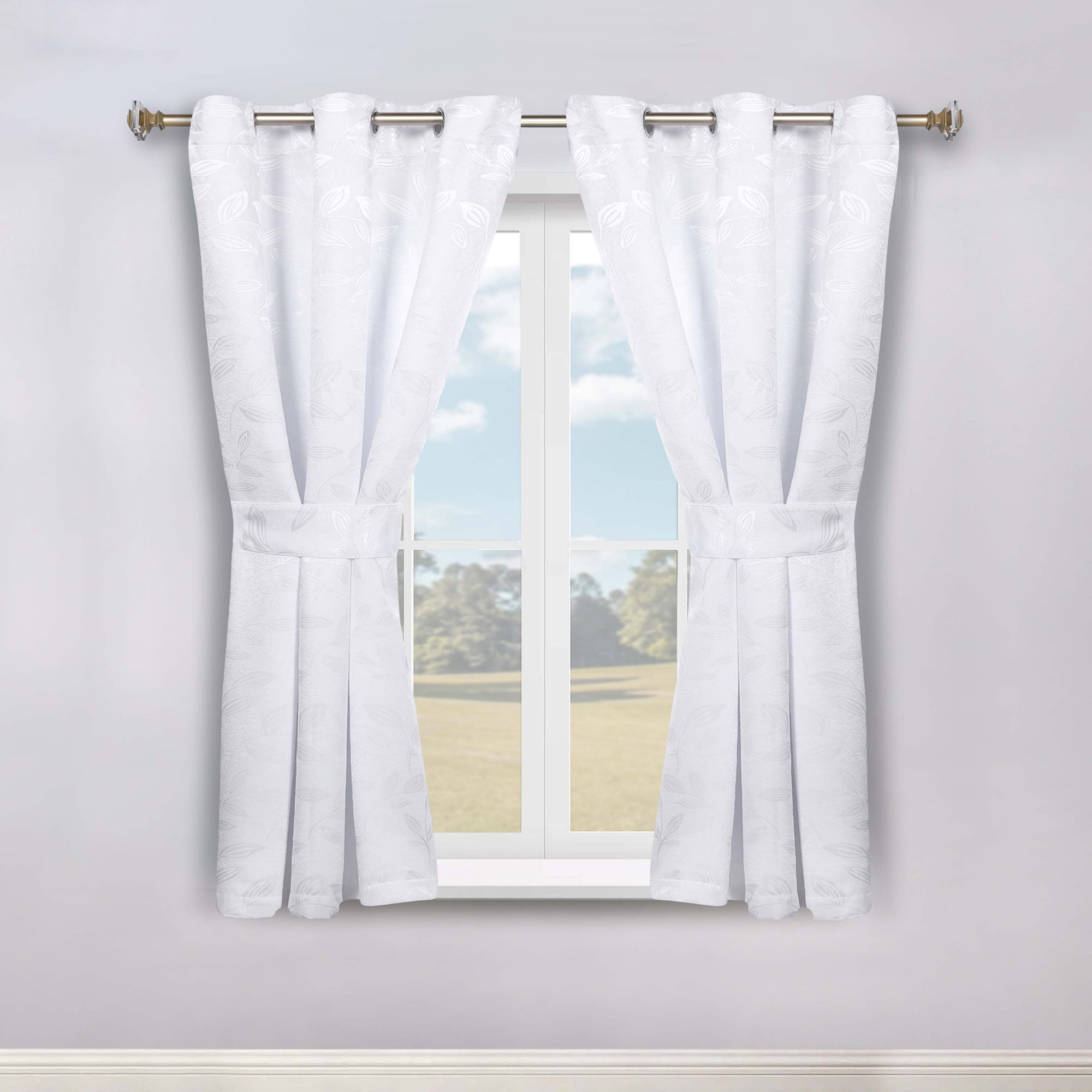 Superior Blackout Leaves Curtains Set of 2, Light Filtering Grommet Curtain Panel Set, White-White, 46"W x 63"L
