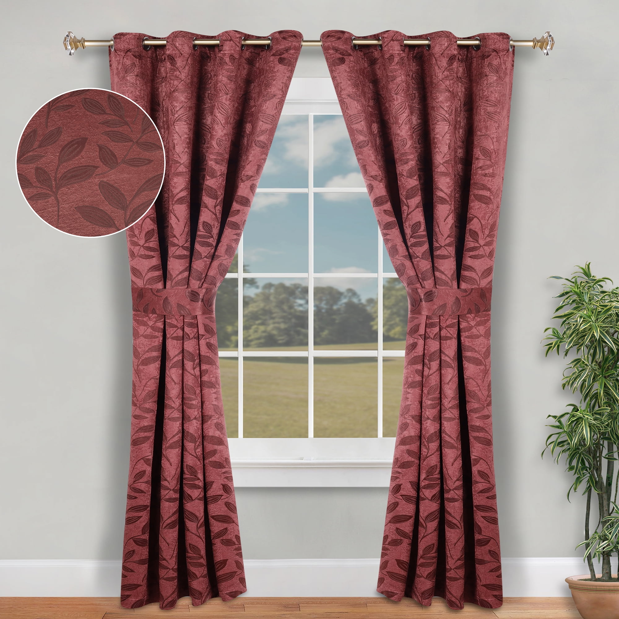 Superior Blackout Leaves Curtains Set of 2, Light Filtering Grommet Curtain Panel Set, Antique Copper, 46"W x 84"L