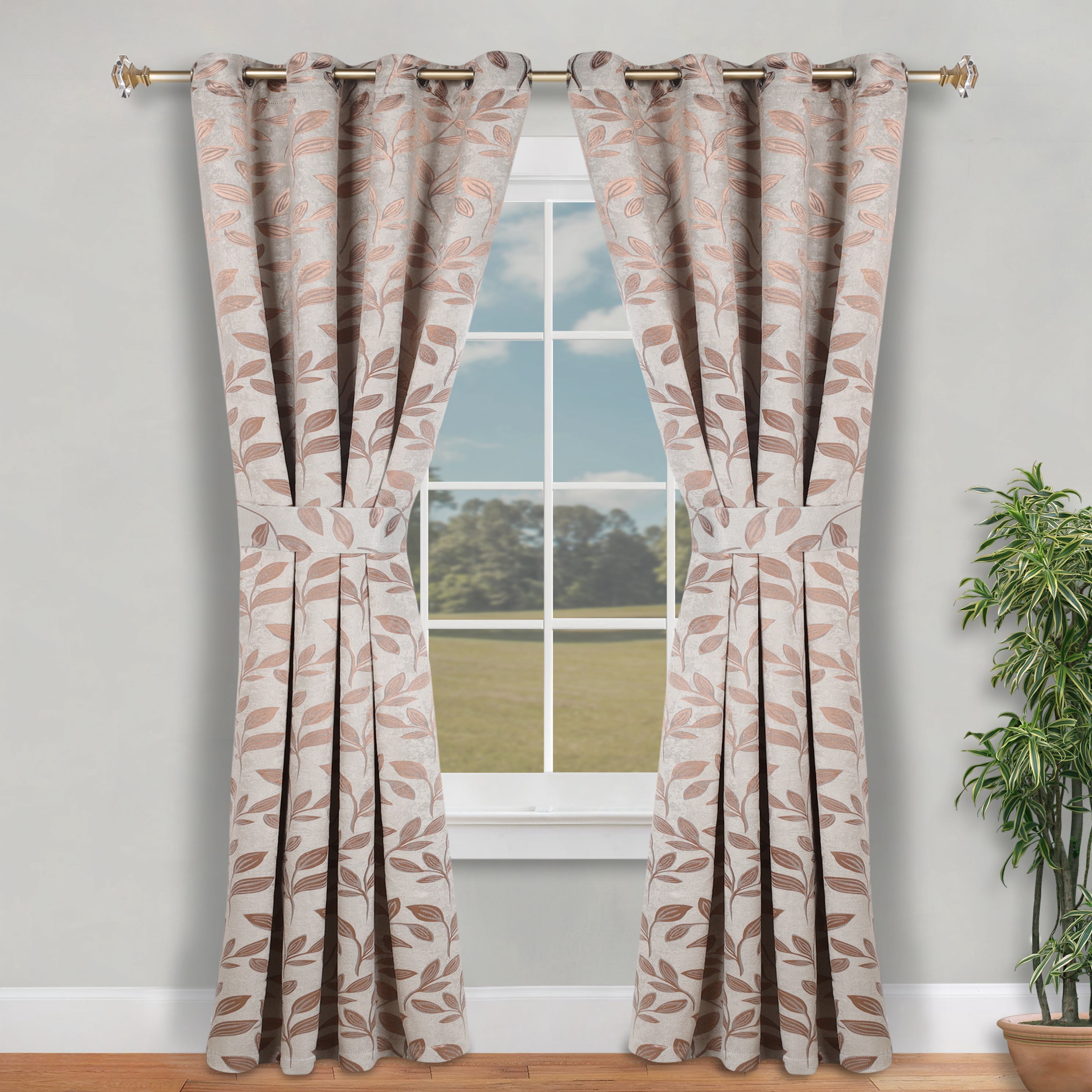 Superior Blackout Leaves Curtains Set of 2, Light Filtering Grommet Curtain Panel Set, Bronze, 46"W x 84"L