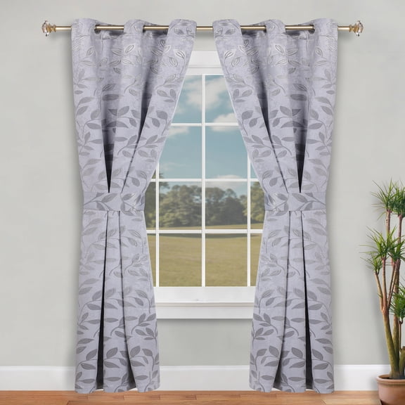 Superior Blackout Leaves Curtains Set of 2, Light Filtering Grommet Curtain Panel Set, Silver-Silver, 46"W x 84"L