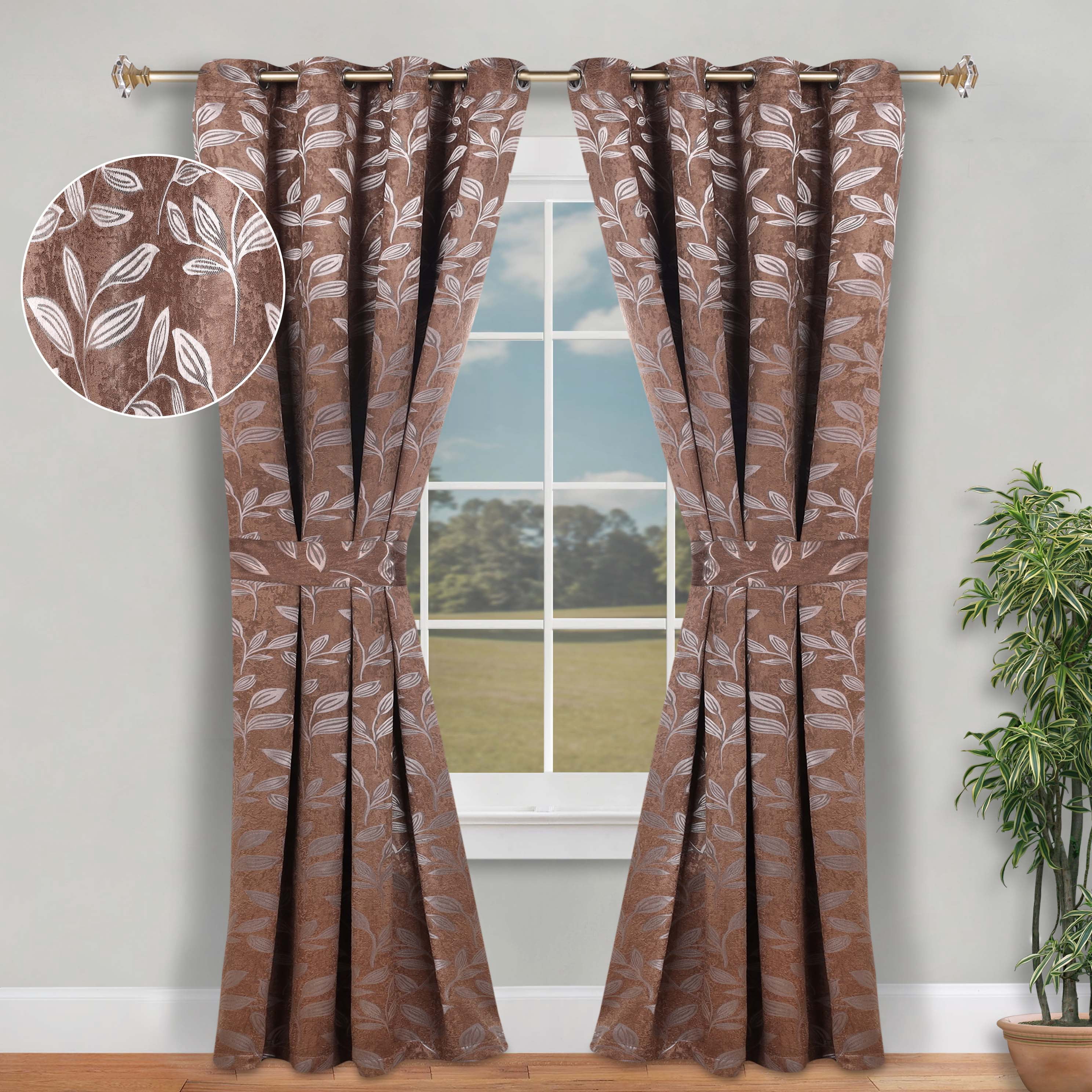 Superior Blackout Leaves Curtains Set of 2, Light Filtering Grommet Curtain Panel Set, Copper, 46"W x 96"L
